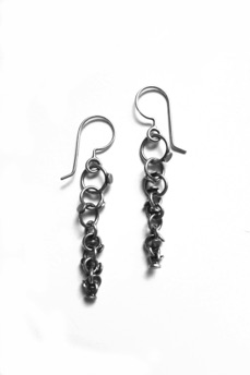 MINI $110-sterling silver earrings with sanding disk texture on dots (1 1/2" long not including ear wire)